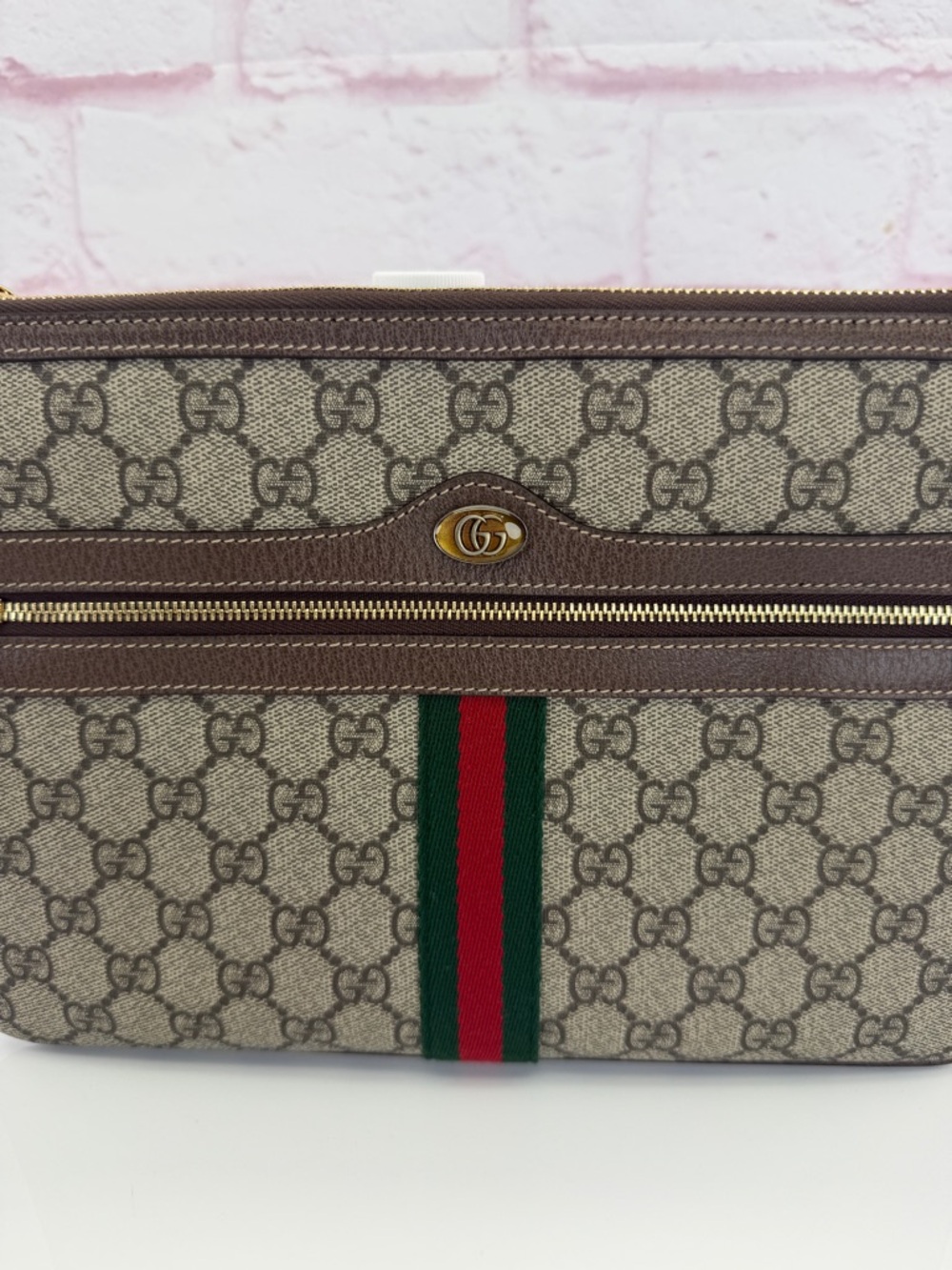 Gucci GG Supreme Ophidia Canvas Pouch Clutch with Web Stripe - Brown/Tan - Picture 3 of 14
